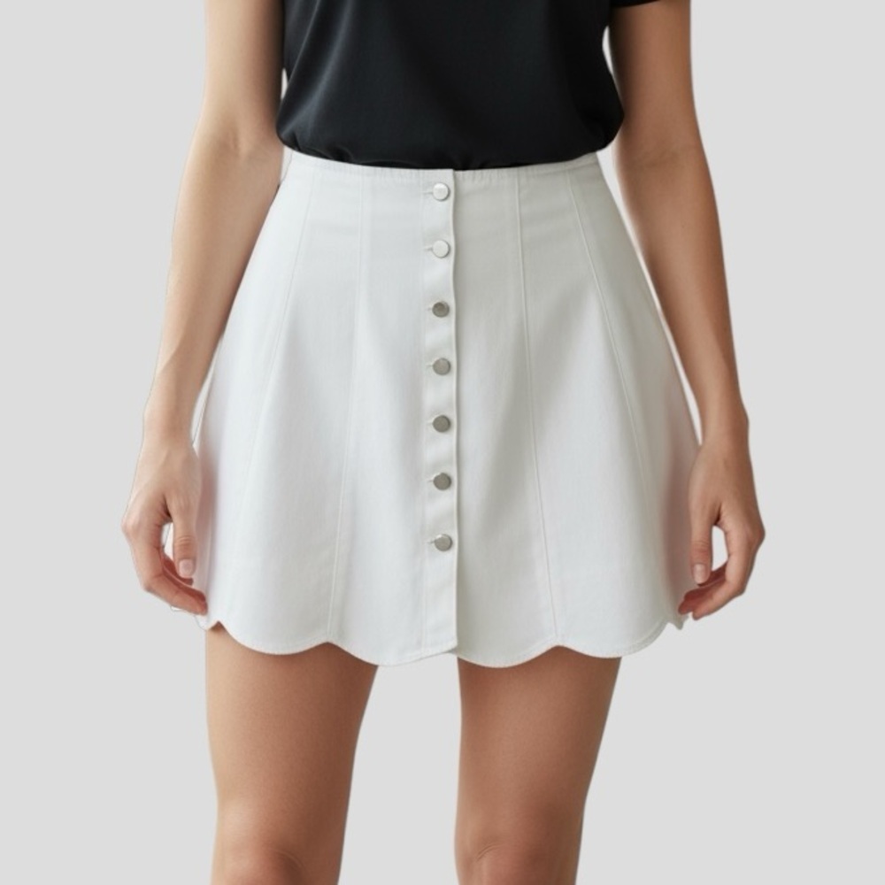 Reformation White Surplus Scalloped Hem Button Mini Skirt